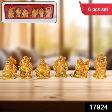 Golden Laughing Buddha Set – A Symbol of Happiness, Wealth & Good Luck (6 Pcs Set)