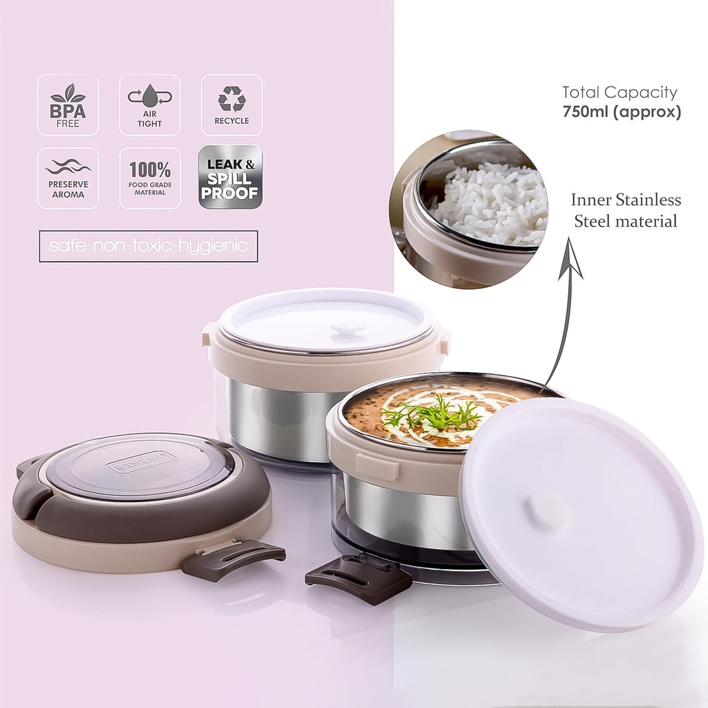 Steko-2 Insulated Lunch Box – Double Layer Stainless Steel Tiffin with Foldable Spoon & Clip Lock (750ml)