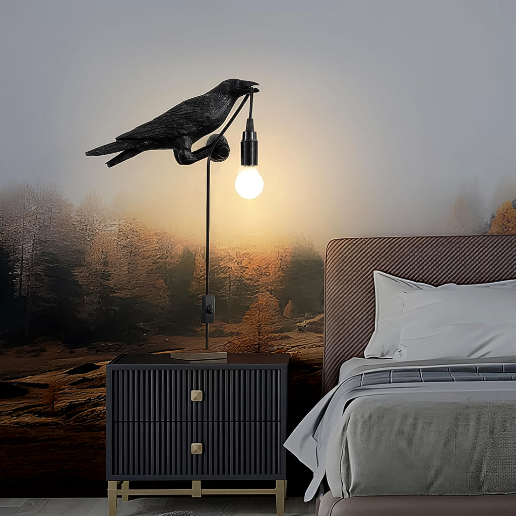 Crow Bird Table Lamp – Vintage Raven Light with Edison Bulb