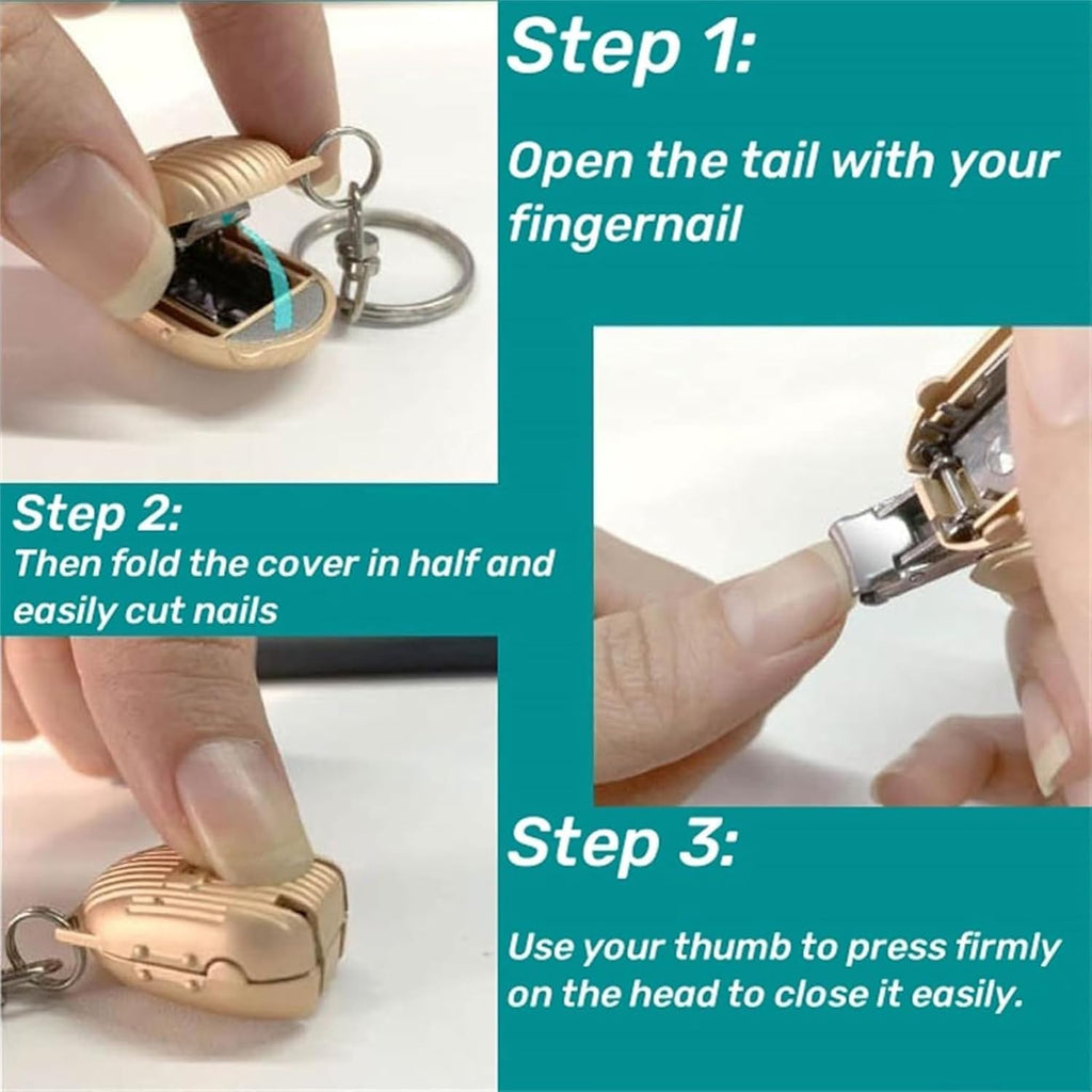 Mini Keychain Nail Clipper – Foldable Stainless Steel Travel Nail Cutter with Built-in File (Multicolor / 1 Pc)