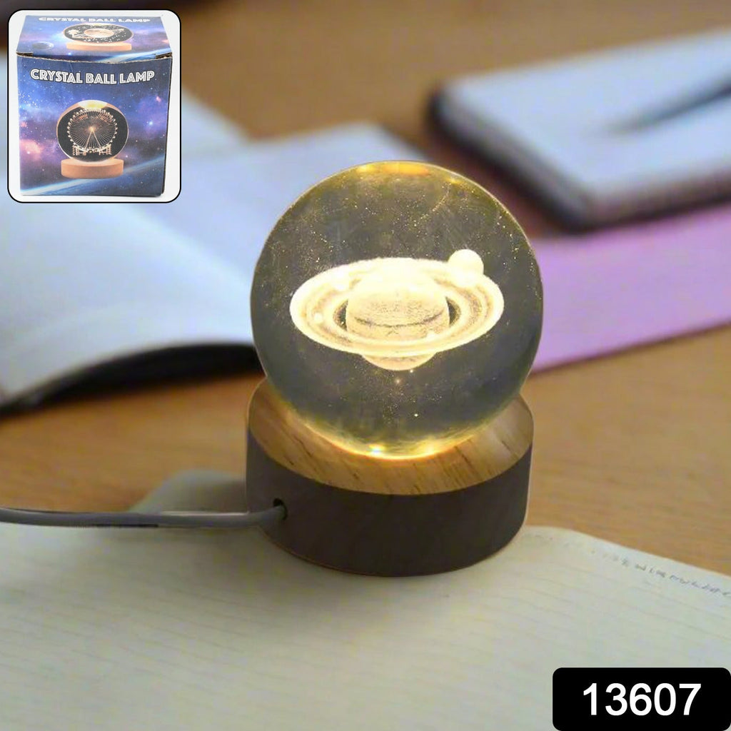 3D Astronaut Crystal Ball Lamp with Wooden Base - LED Night Light & Decorative Piece