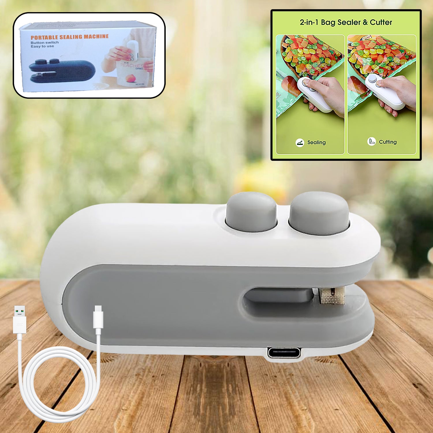 Mini Bag Sealer – 2 in 1 Heat Sealer & Cutter | USB Rechargeable, Portable Food Sealer for Freshness