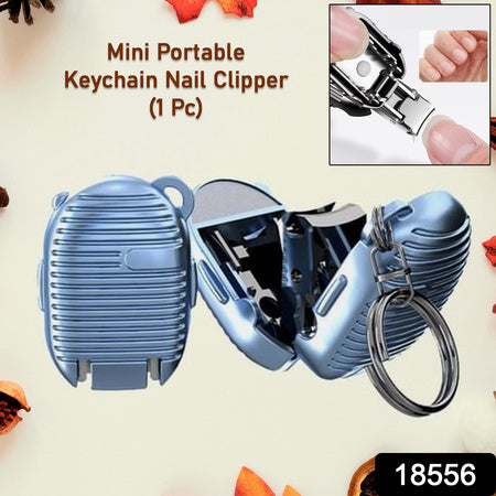 Mini Keychain Nail Clipper – Foldable Stainless Steel Travel Nail Cutter with Built-in File (Multicolor / 1 Pc)