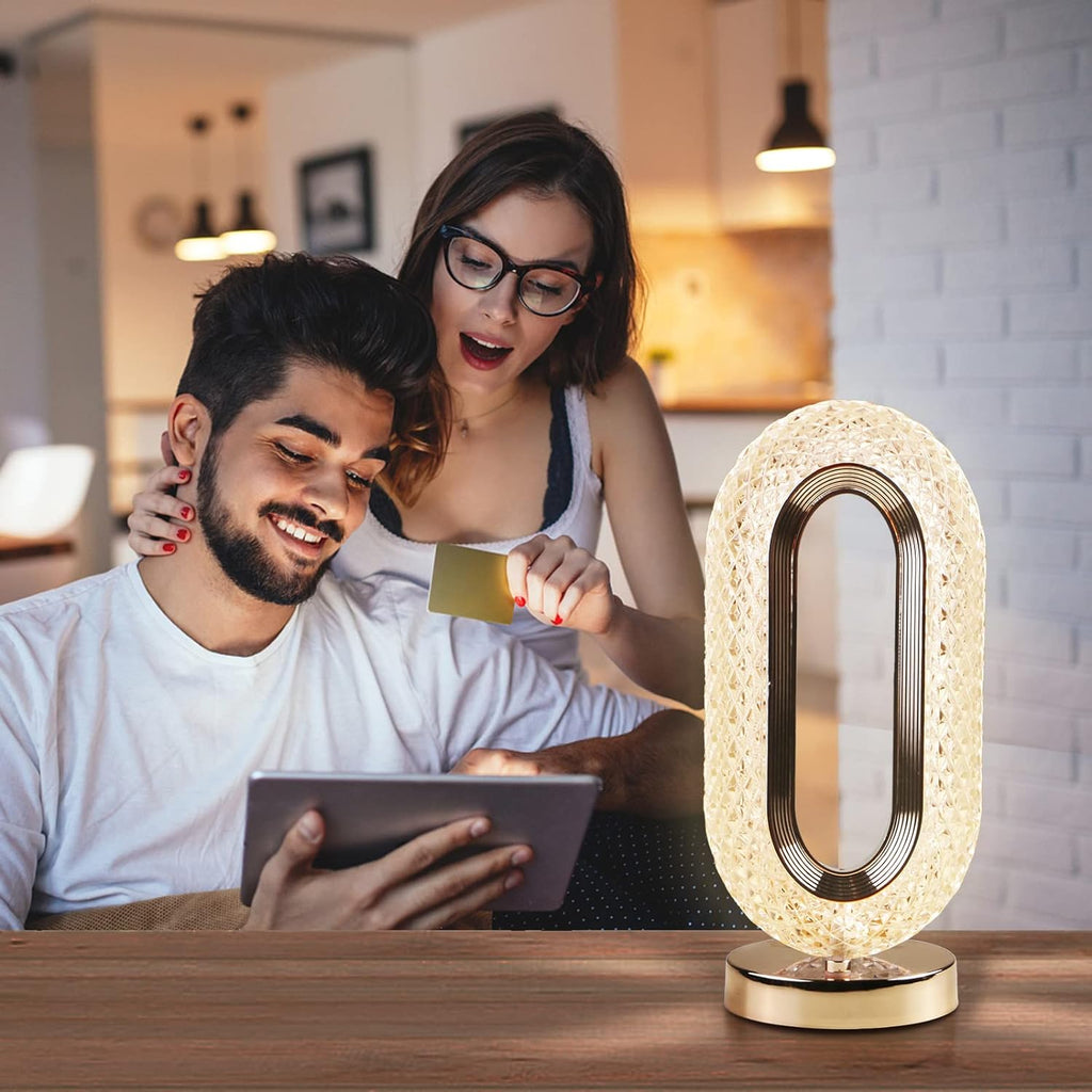 Touch Control Crystal Table Lamp – USB Rechargeable, 3-Way Dimmable Bedside Desk Light (1 Pc)