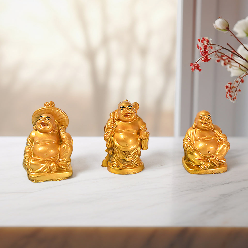 Golden Laughing Buddha Set – A Symbol of Happiness, Wealth & Good Luck (6 Pcs Set)