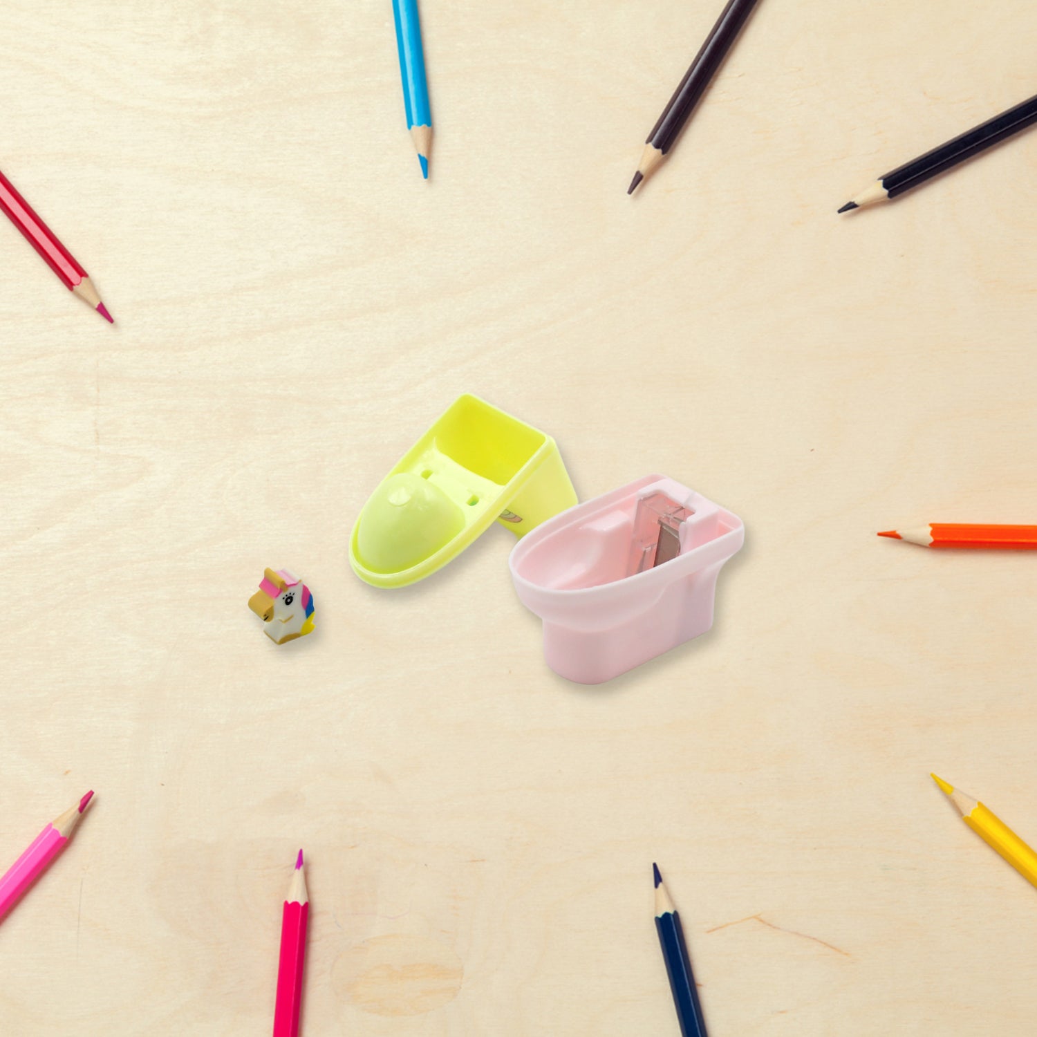 Toilet Pencil Sharpener – Cute Cartoon Design (2 Pc Set)