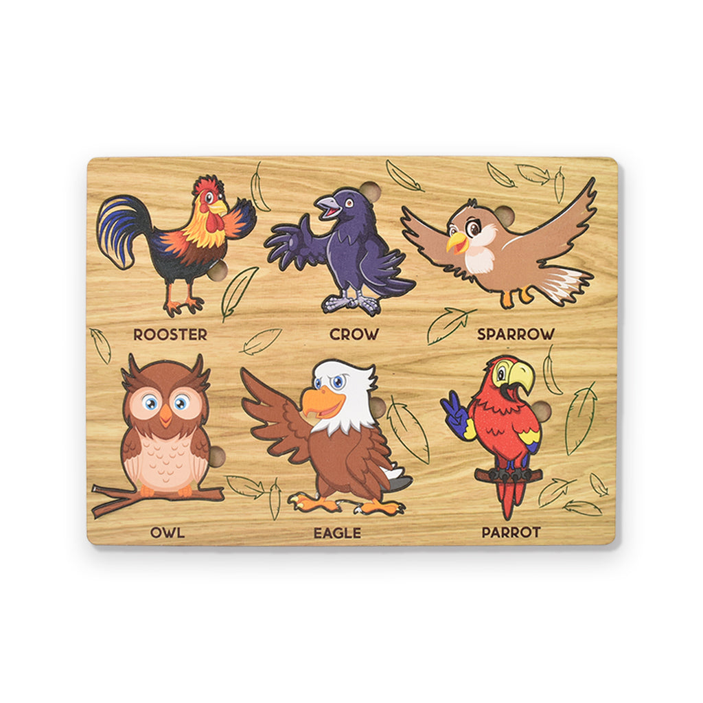 Wooden Bird Puzzle Board - Educational Animal Learning Toy for Kids Development