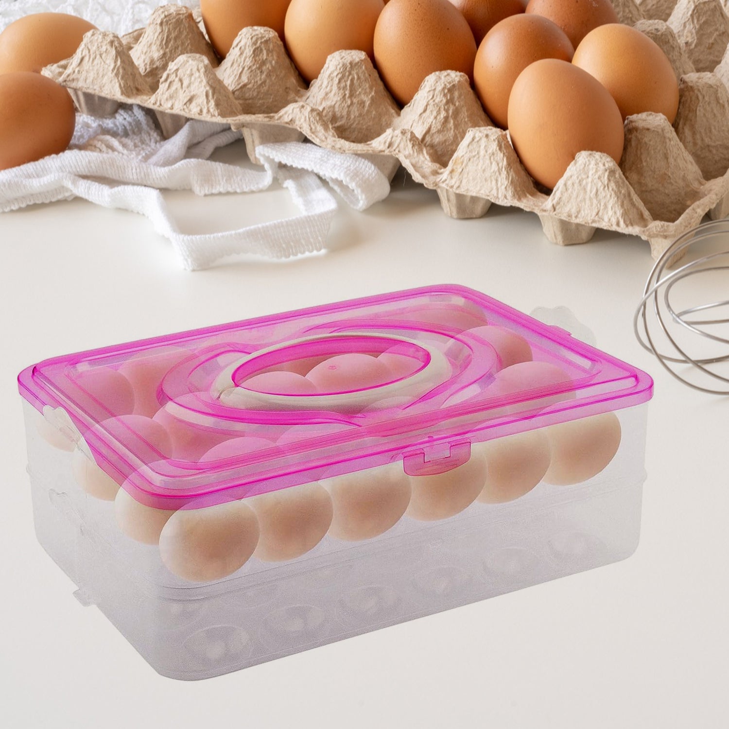 Double Layer 24-Grid Egg Storage Box with Locking Lid – Shatter-Proof Plastic Egg Holder & Dispenser