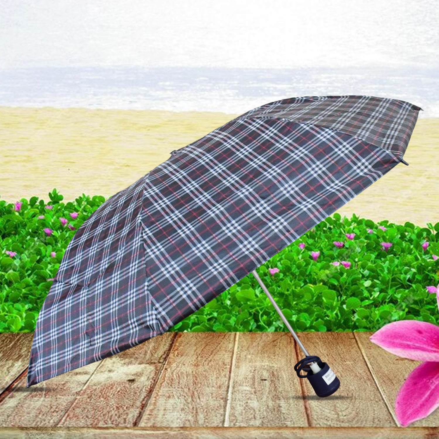 3-Fold Sun  Rain Protective Solid Foldable Umbrella (1 Pc)