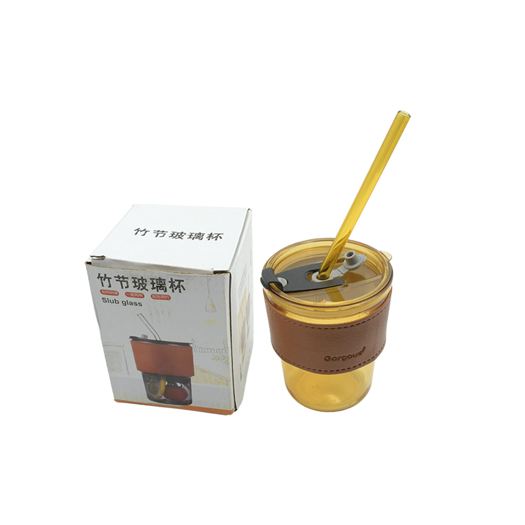 Glass Coffee Mug with Straw, Leakproof Lid & Heatproof Sleeve – Travel Friendly Cup