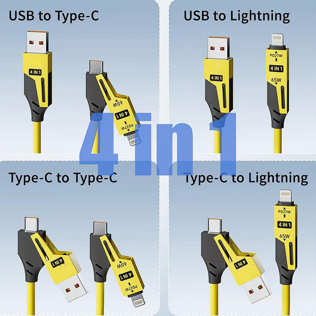 4 in 1 Spring Fast Charging Cable – 65W Retractable Multi-Device Charger (1 Pc / 1.5 Mtr)