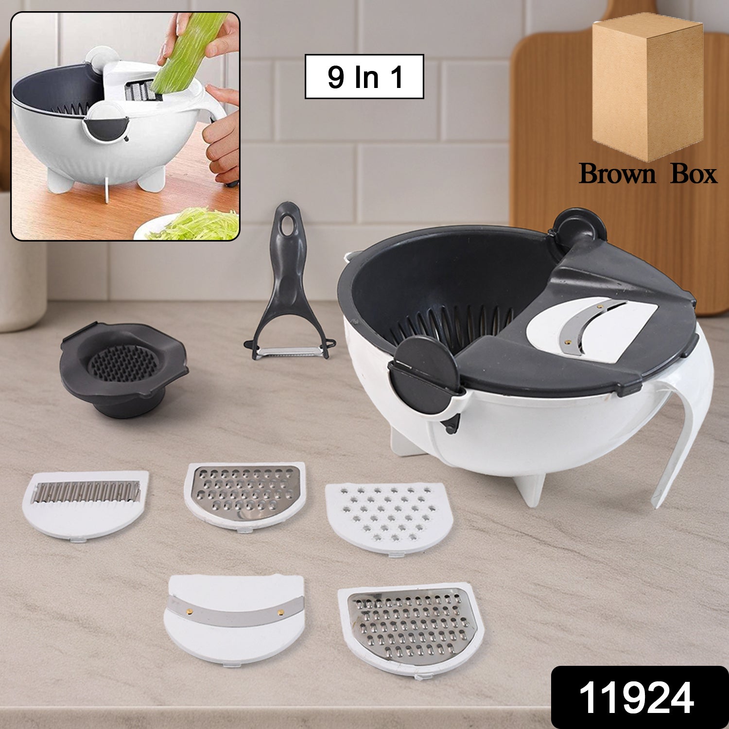 9-in-1 Multifunction Vegetable Chopper, Slicer & Grater with Drain Basket – Complete Kitchen Prep Set