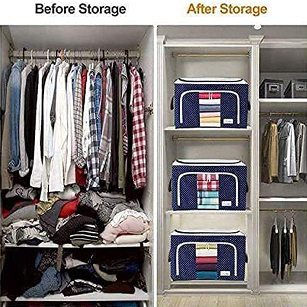 Foldable Steel Frame Storage Organizer – Large Capacity for Bedding, Clothes &amp; More (66L / 1 Pc)
