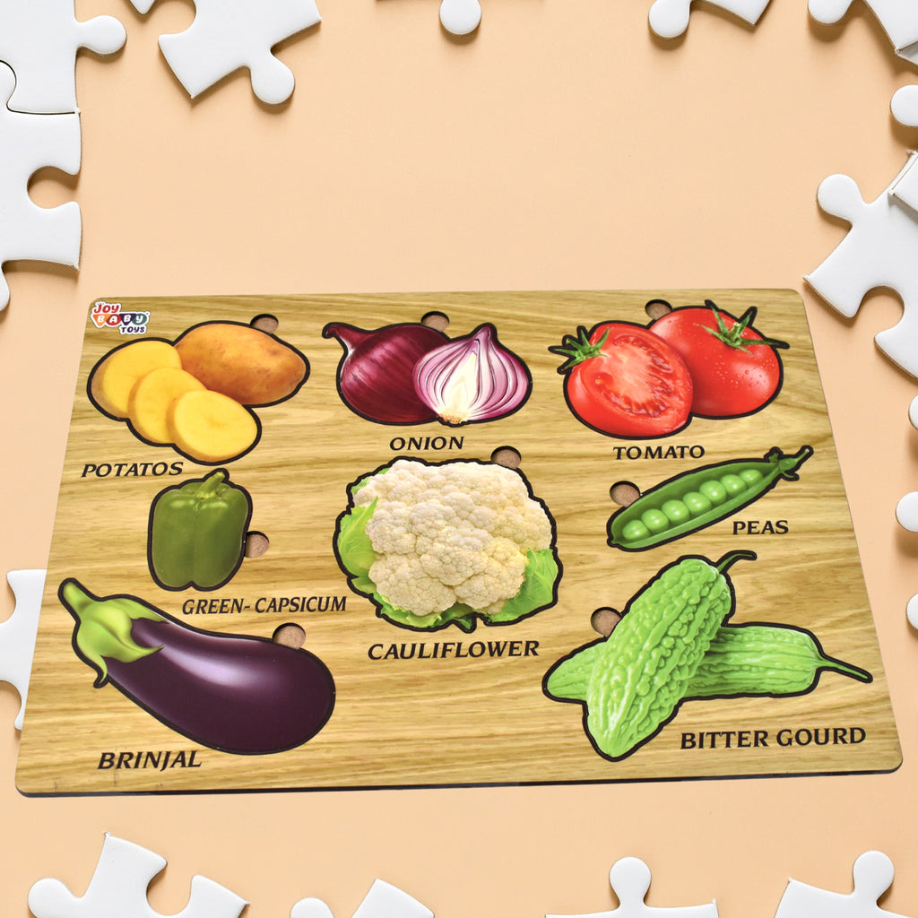 Premium Wooden Vegetable Puzzle Educational Learning Board - 28x20cm Kids Nutrition Learning Toy