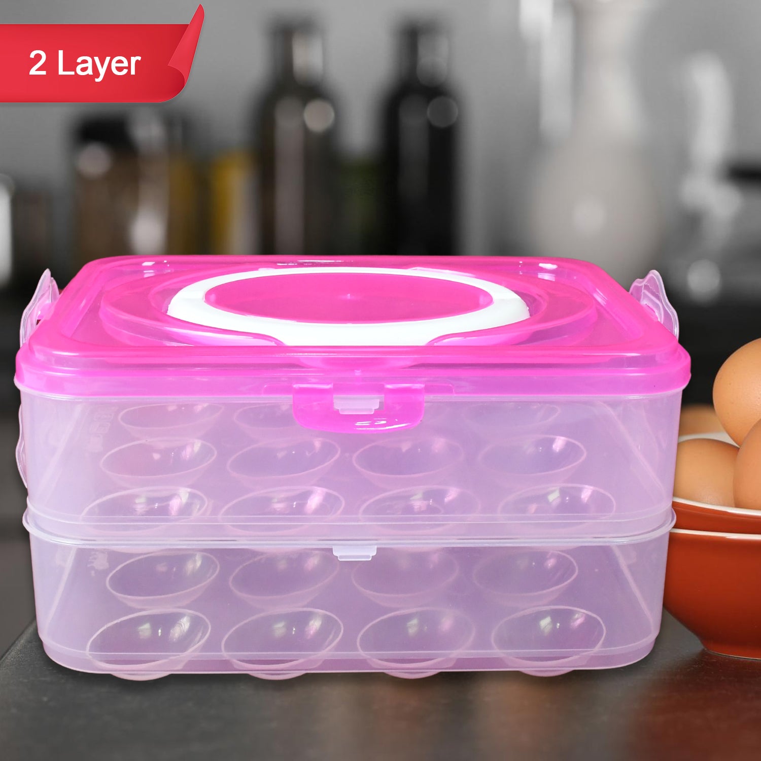 Double Layer 24-Grid Egg Storage Box with Locking Lid – Shatter-Proof Plastic Egg Holder & Dispenser