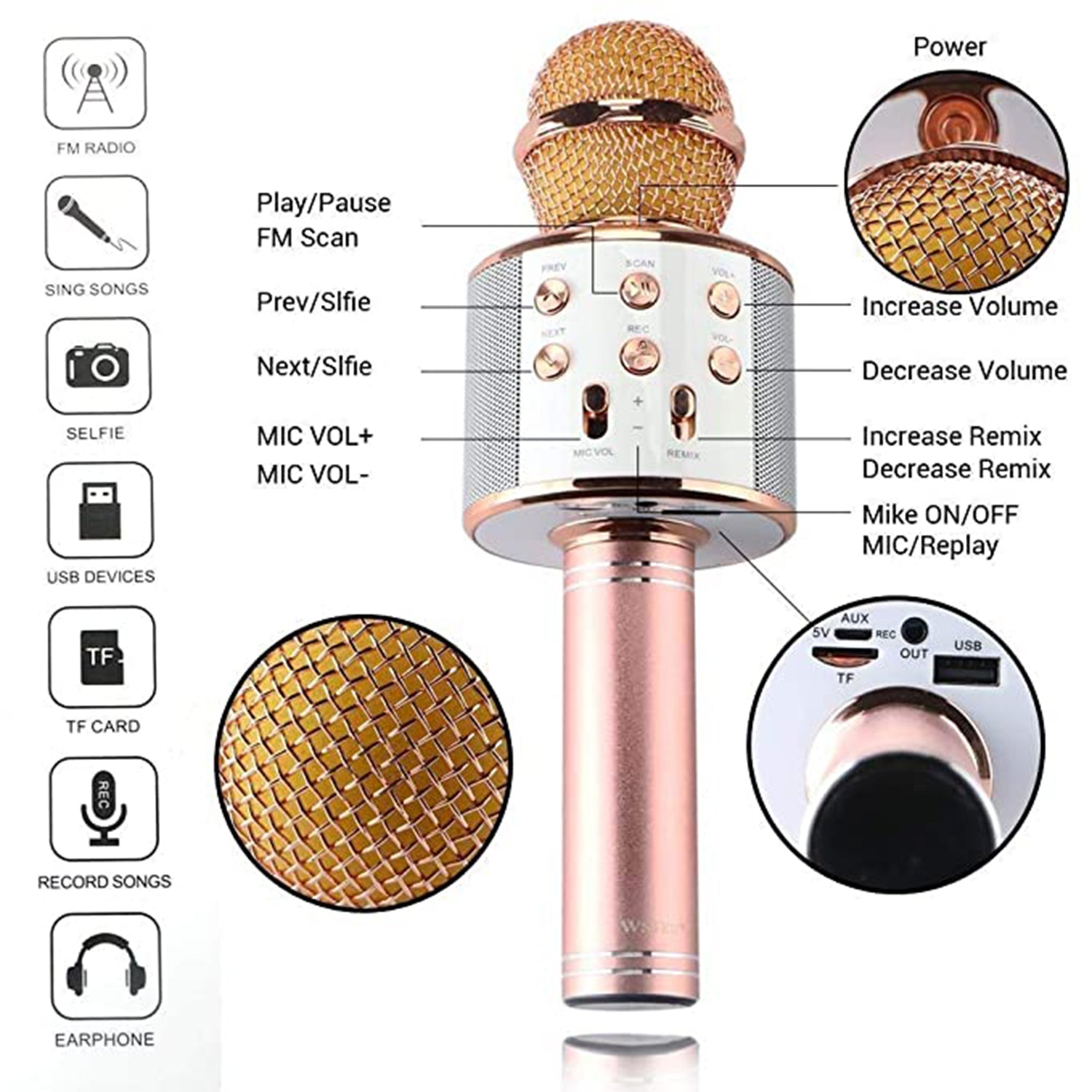 Bluetooth Karaoke Mic with Speaker – Wireless Handheld (Multicolor, 1 Pc)