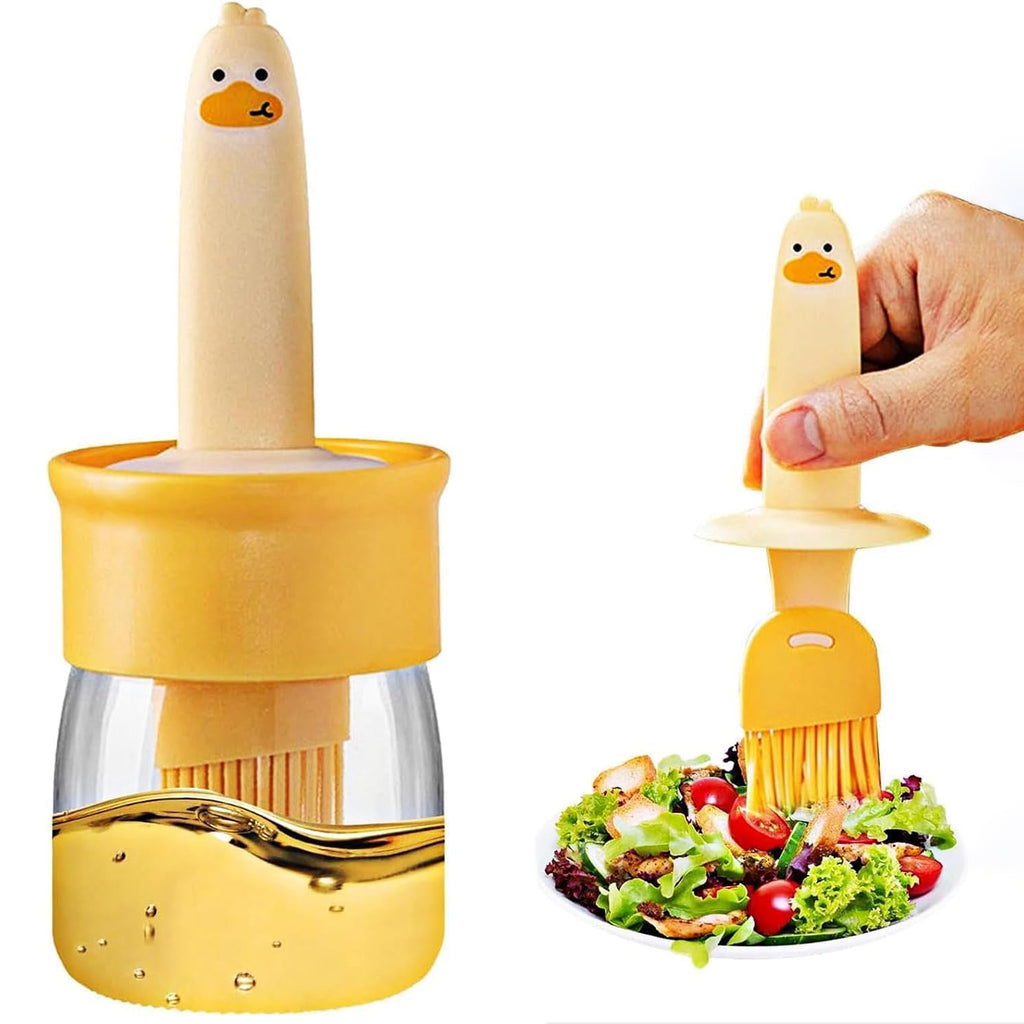 Silicone Brush & Oil Dispenser Glass Bottle – 2-in-1 Oil Dispenser with Basting Brush for Cooking & BBQ