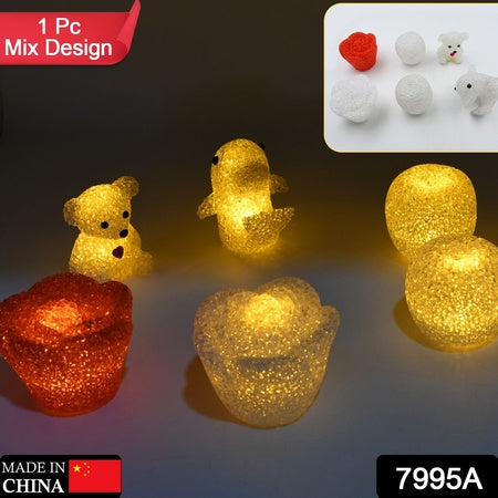 Mix Design Multi-Shape Small LED Crystal Night Light Lamp (1 Pc)