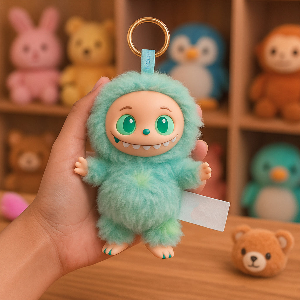 Mint Green Plush Toy Keychain – Soft Cartoon Bag Charm with Hook for Kids & Gifts (1 Pc)