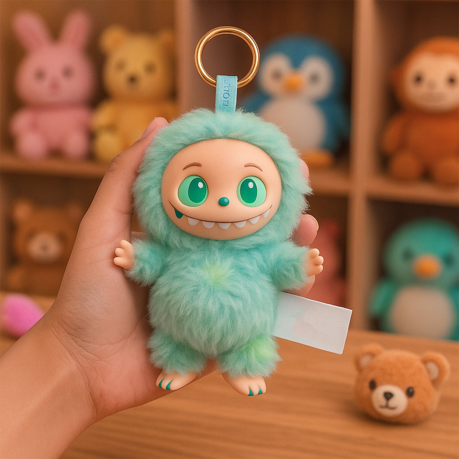Mint Green Plush Toy Keychain – Soft Cartoon Bag Charm with Hook for Kids & Gifts (1 Pc)