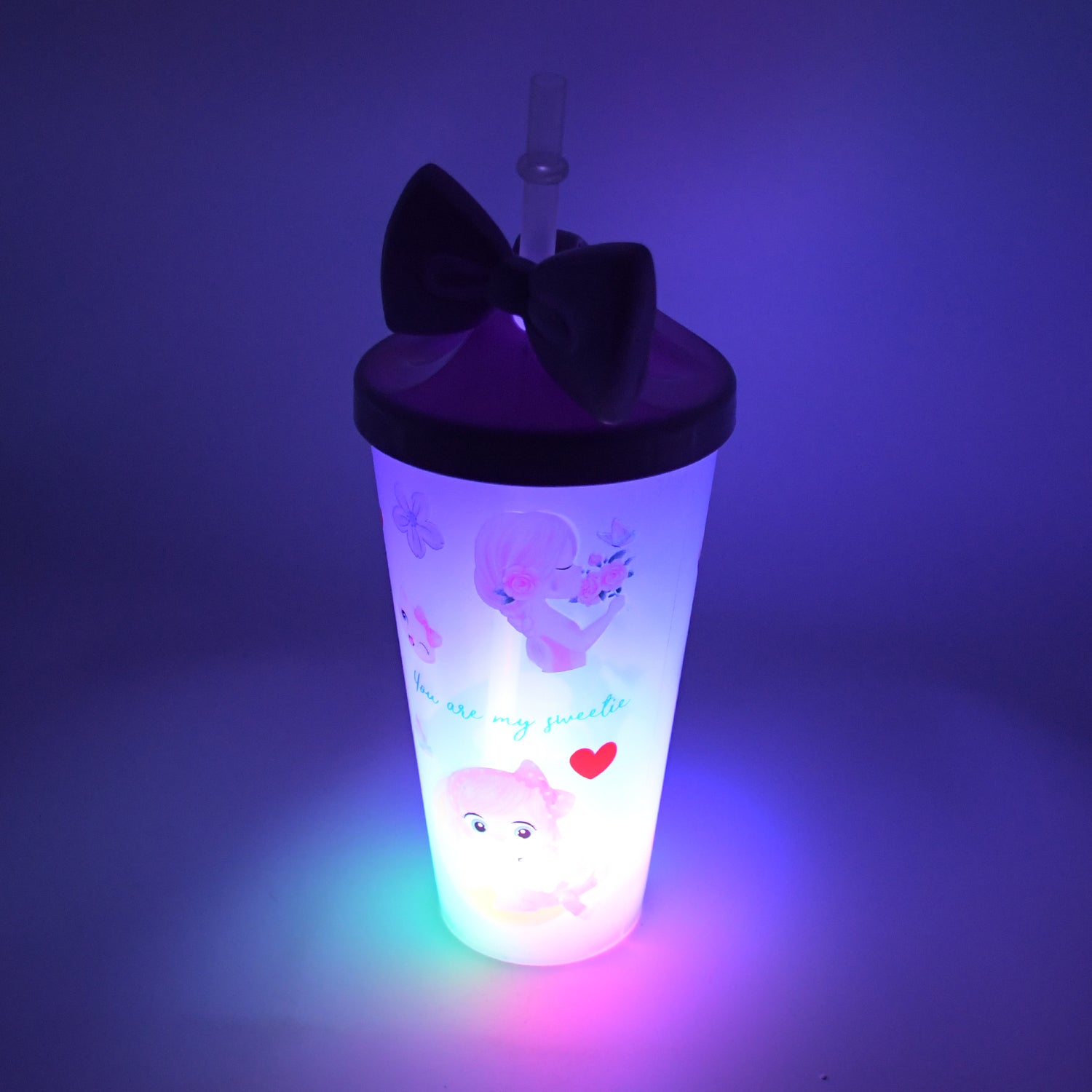 LED Unicorn Water Bottle for Kids – Glitter Sipper with Straw & Toy Topper