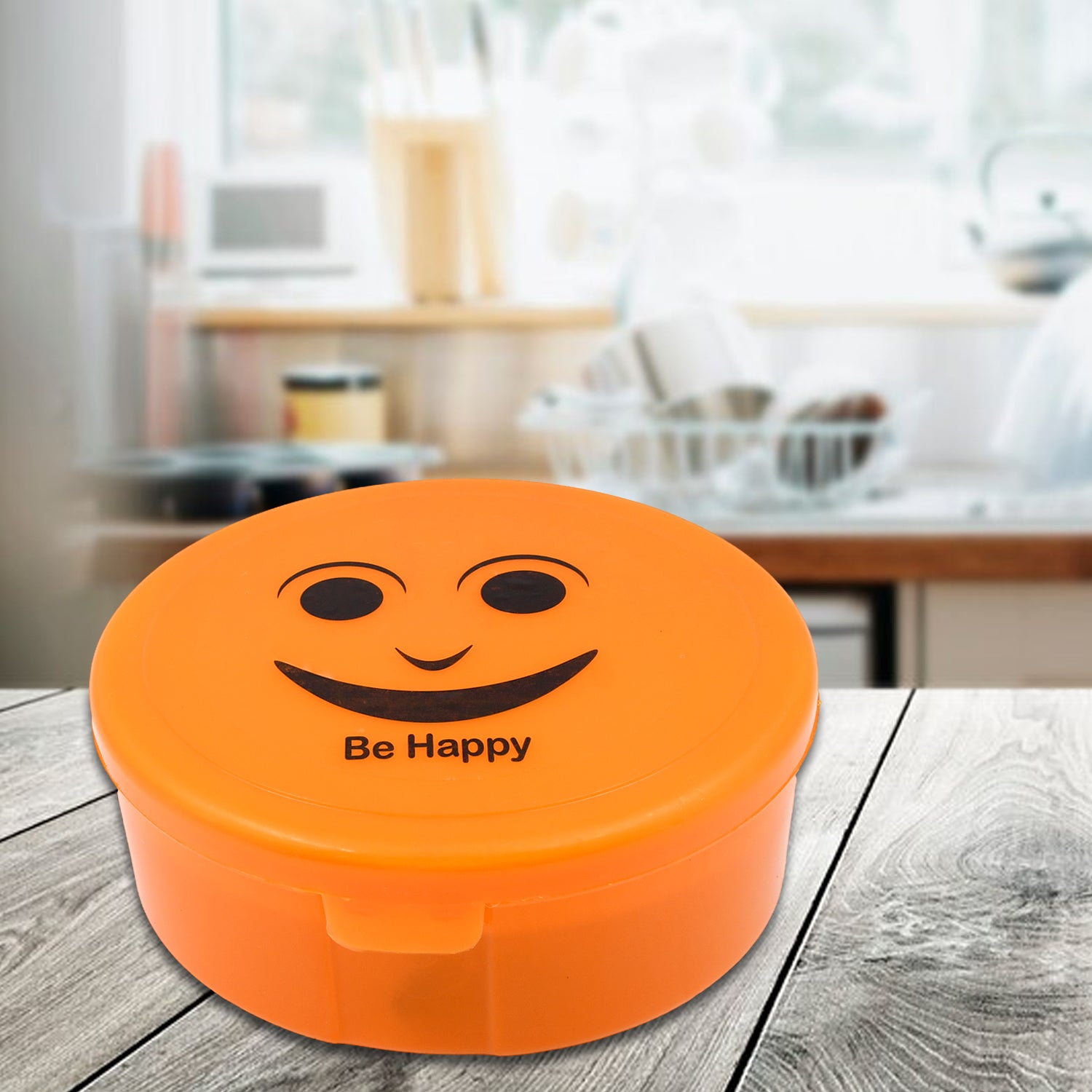 Smily Lunch Box for Kids – 2 Compartment Round Tiffin with 2-in-1 Spoon (400ml, Multicolour)