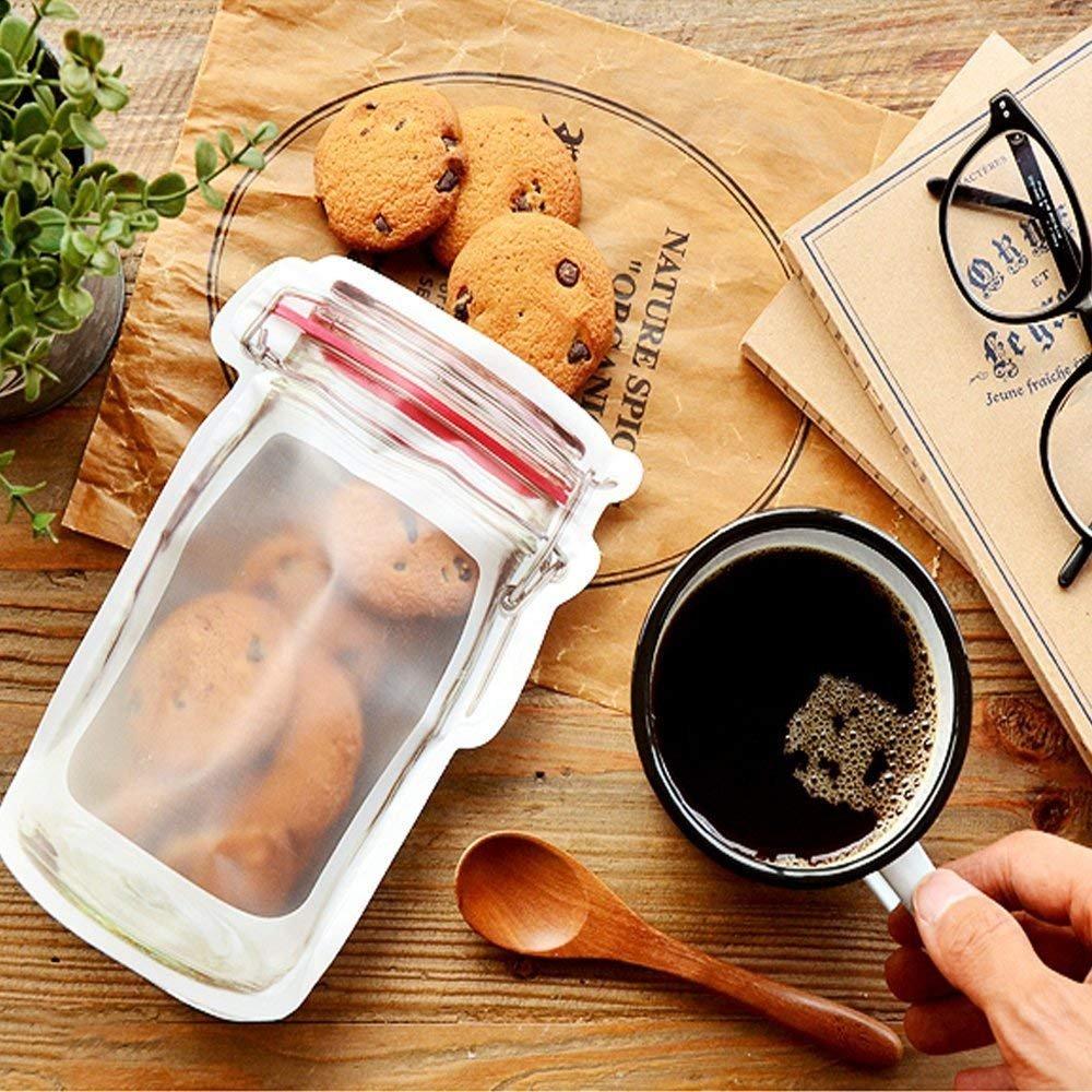 Reusable Mason Jar Zipper Pouch – Airtight Plastic Food Storage Bag (500ml, Leak-Proof & Transparent)