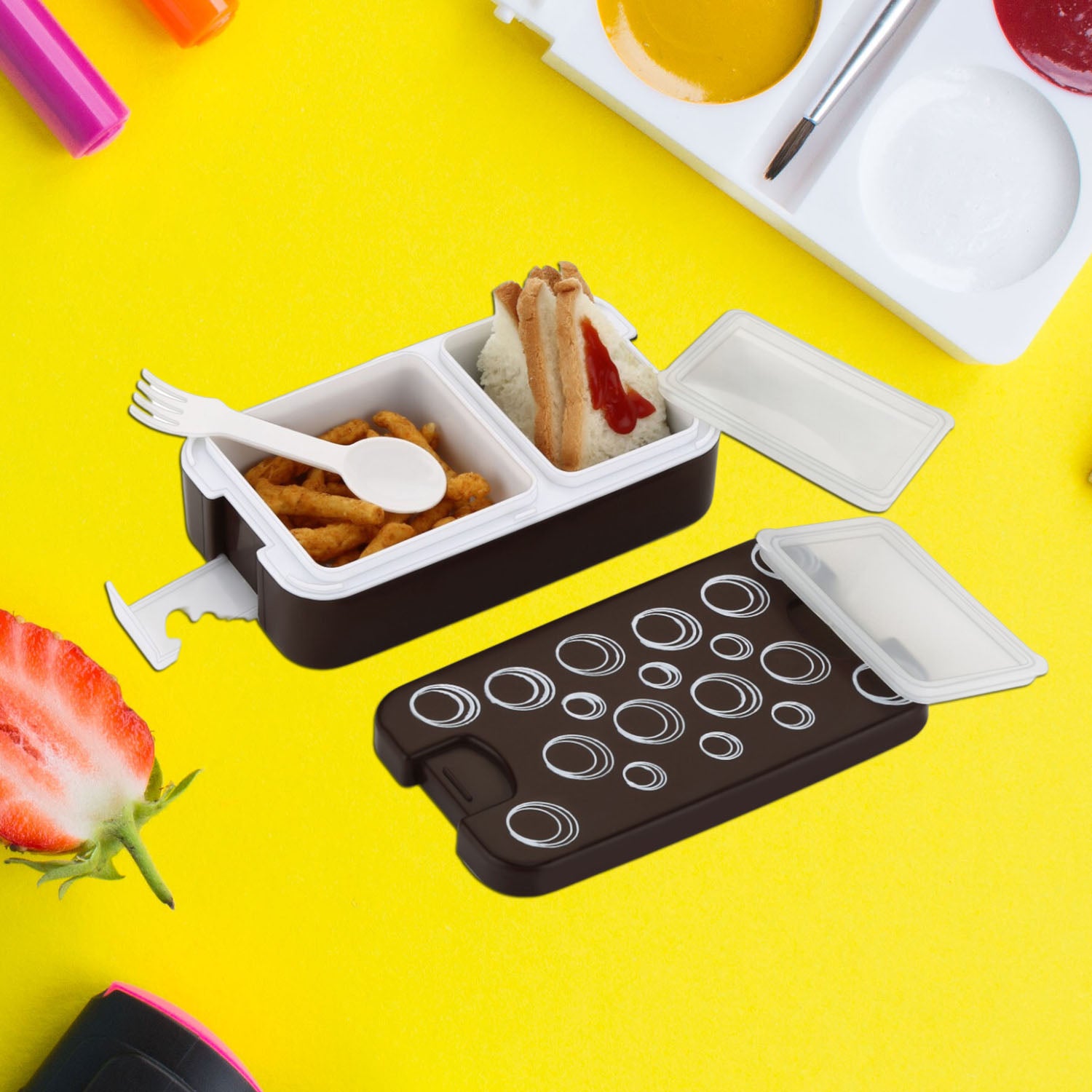 Airtight 2-Compartment Lunch Box – Leak-Proof, BPA-Free with Built-In Spoon (Microwave Safe)