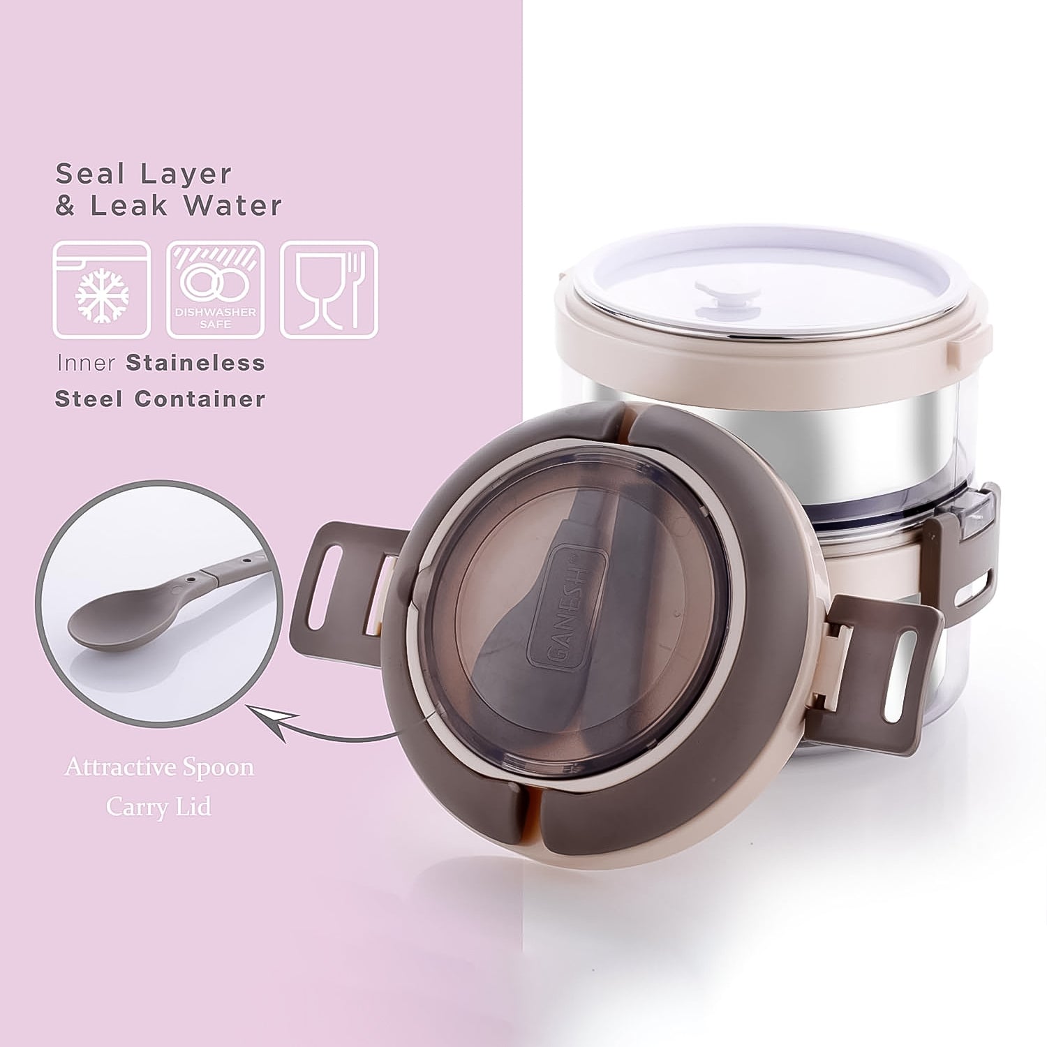 Steko-2 Insulated Lunch Box – Double Layer Stainless Steel Tiffin with Foldable Spoon & Clip Lock (750ml)