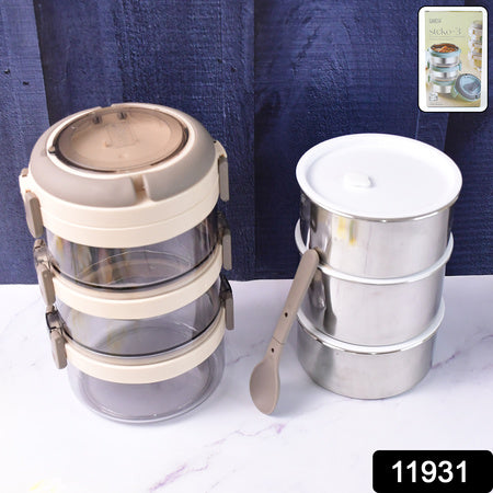 Steko-3 Triple Layer Insulated Lunch Box – Leakproof Stainless Steel Tiffin with Spoon & Clip Lock for Office, School & Travel