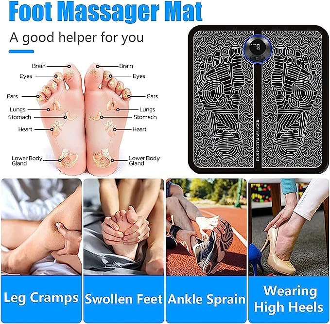EMS Foot Massager – Electric Muscle Stimulator Mat | 8 Modes, 19 Gears, Foldable & Portable