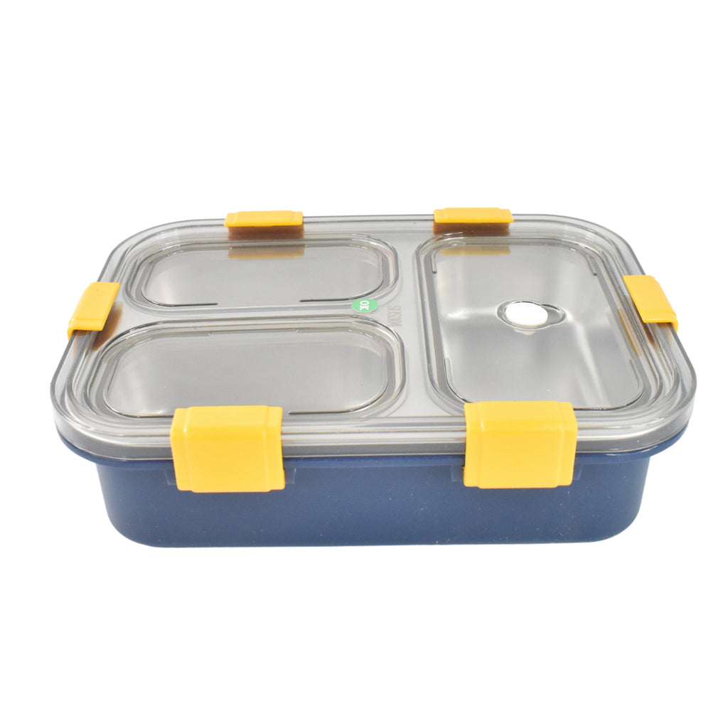 3-Compartment Transparent Stainless Steel Lunch Box – Leak-Proof Tiffin for Kids & Adults (Office, School, Travel Use)