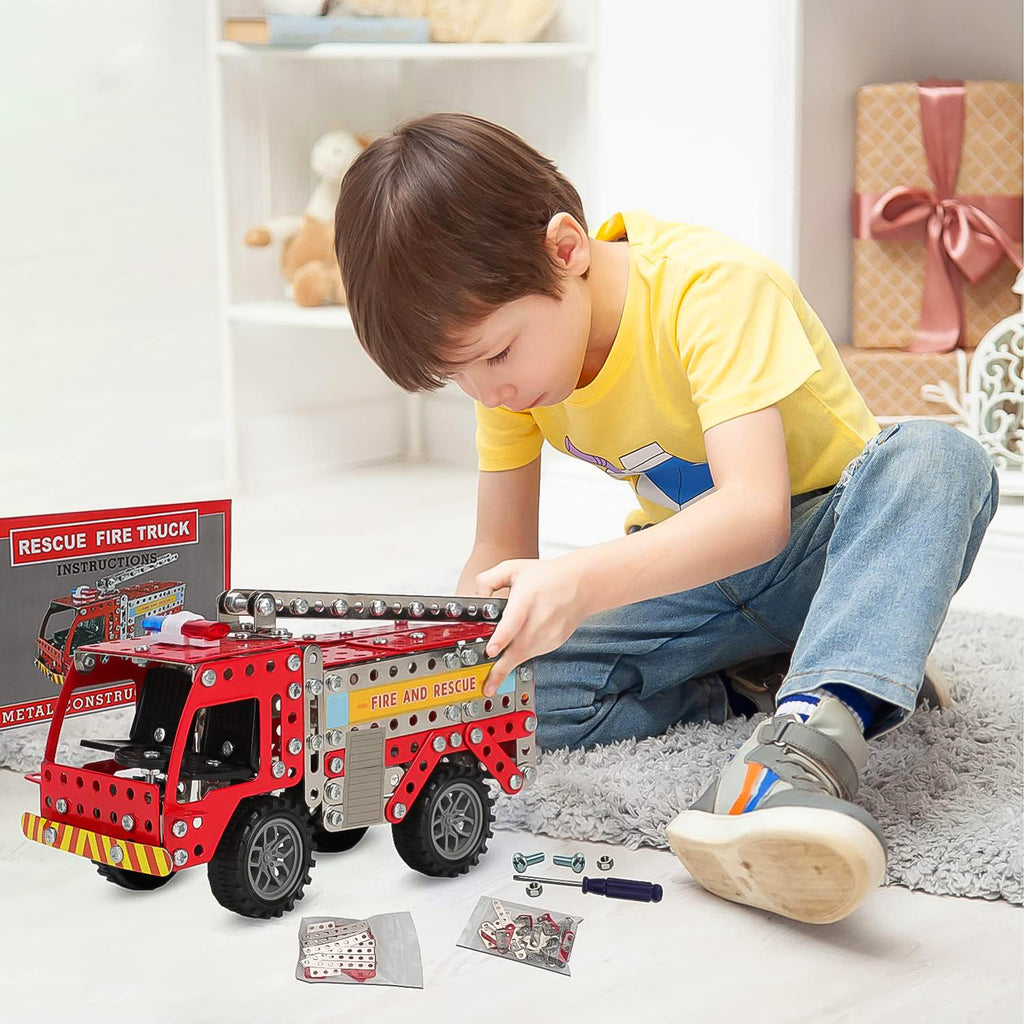 Metal DIY Fire Truck Building Kit – 292 Pc Mechanical Construction Set (Age 8+)