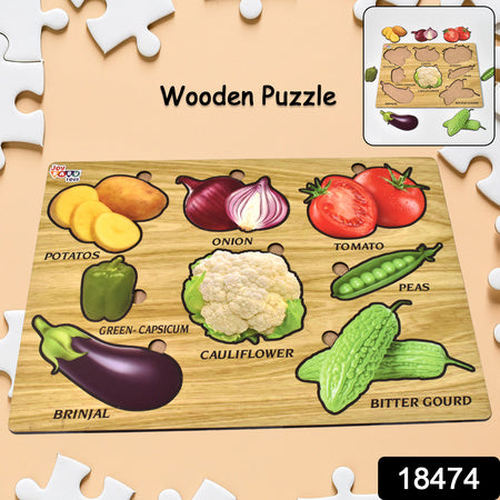 Premium Wooden Vegetable Puzzle Educational Learning Board - 28x20cm Kids Nutrition Learning Toy