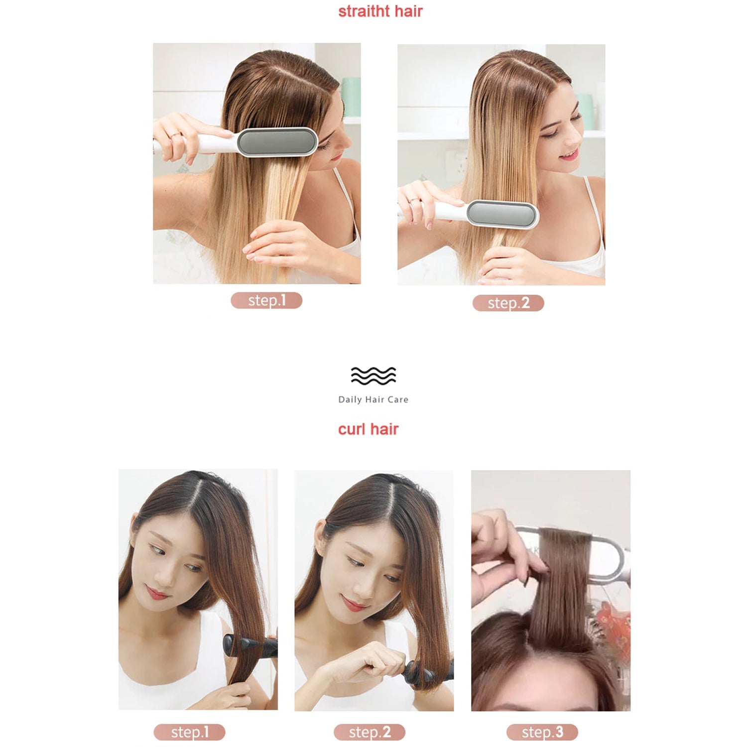 Hair Straightening Brush – Fast Heating with Keratin Ceramic Coating
