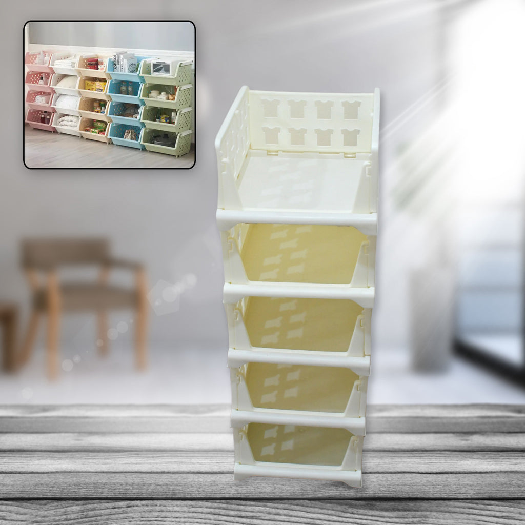 5-Layer Stackable Storage Organizer Cart – Foldable Utility Rack with Wheels for Kitchen, Pantry, Bedroom & Bathroom