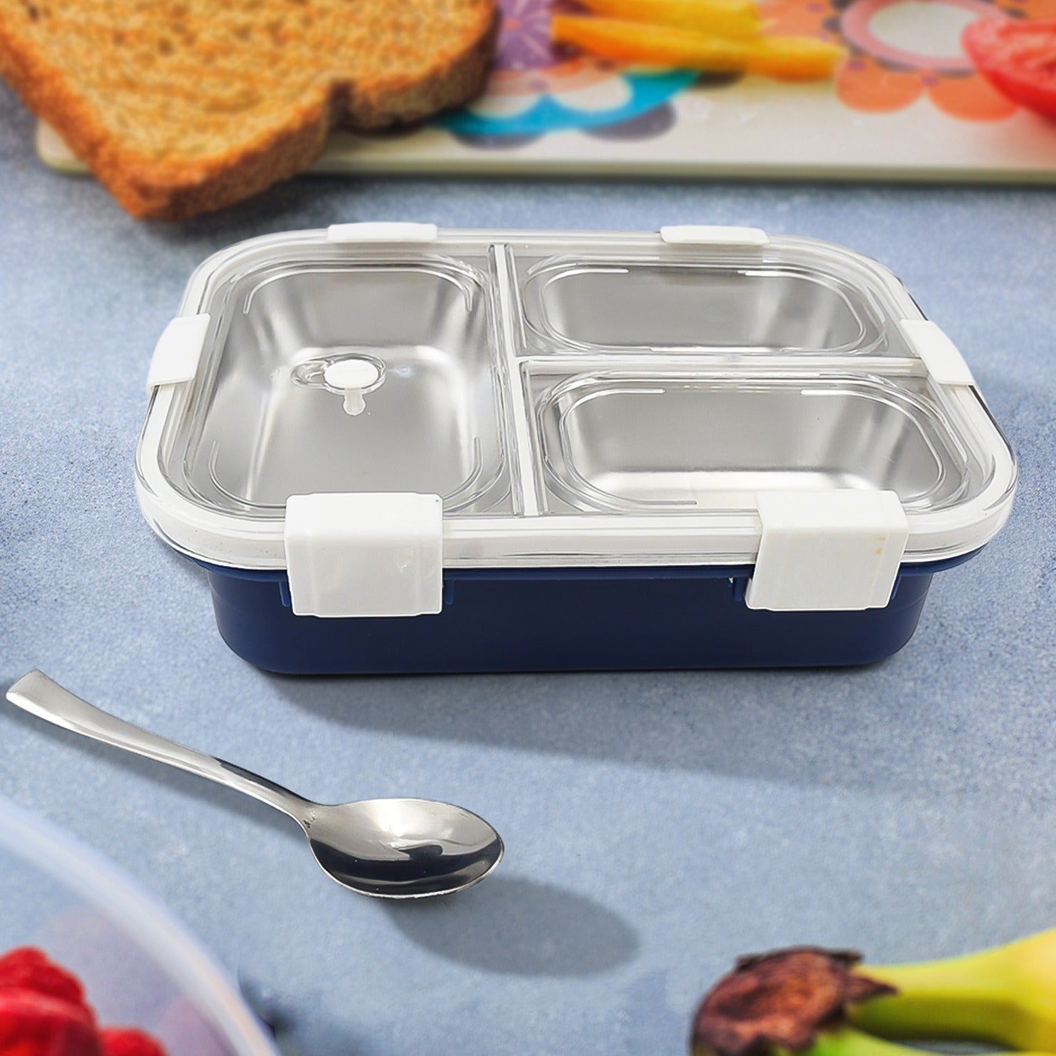 3-Compartment Leak-Proof Stainless Steel Lunch Box for Kids & Office (1 Pc)