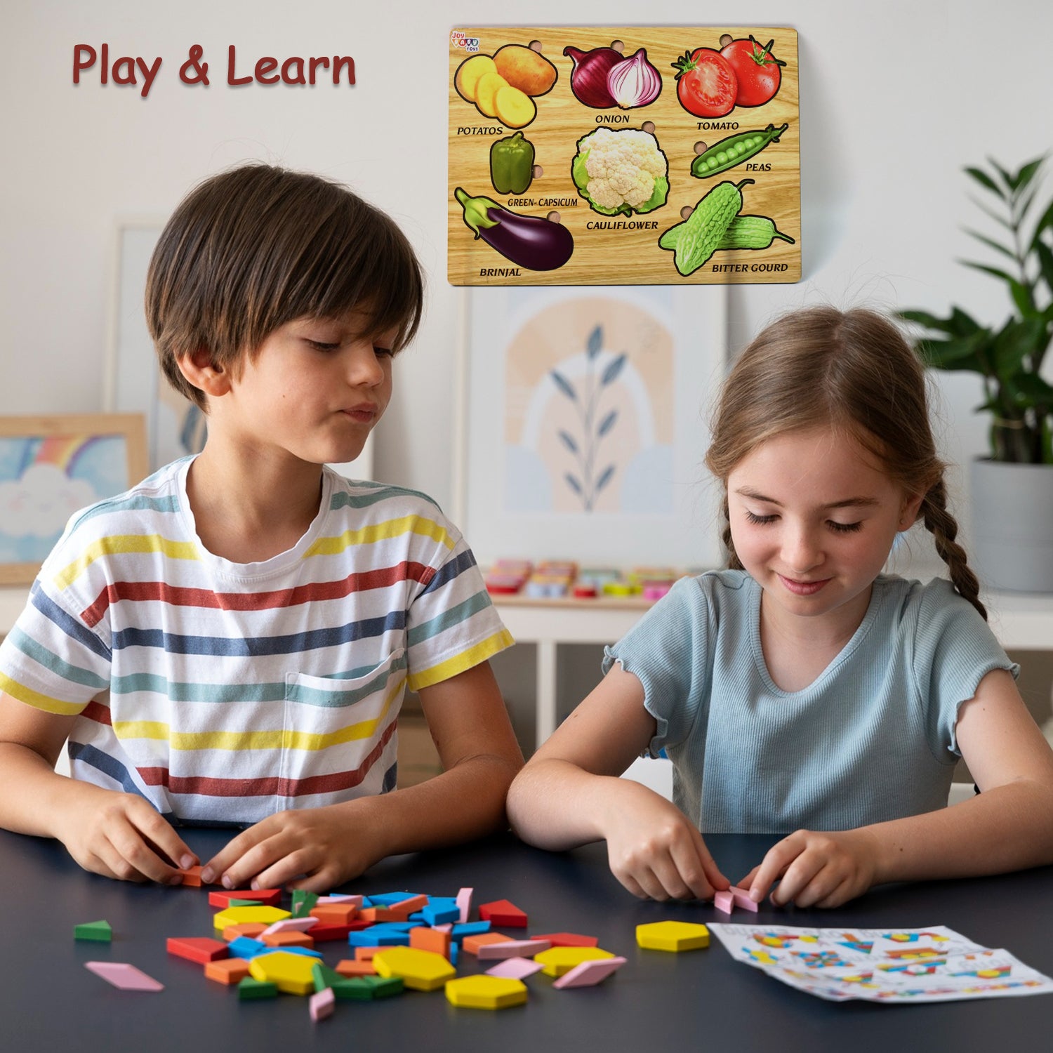 Premium Wooden Vegetable Puzzle Educational Learning Board - 28x20cm Kids Nutrition Learning Toy