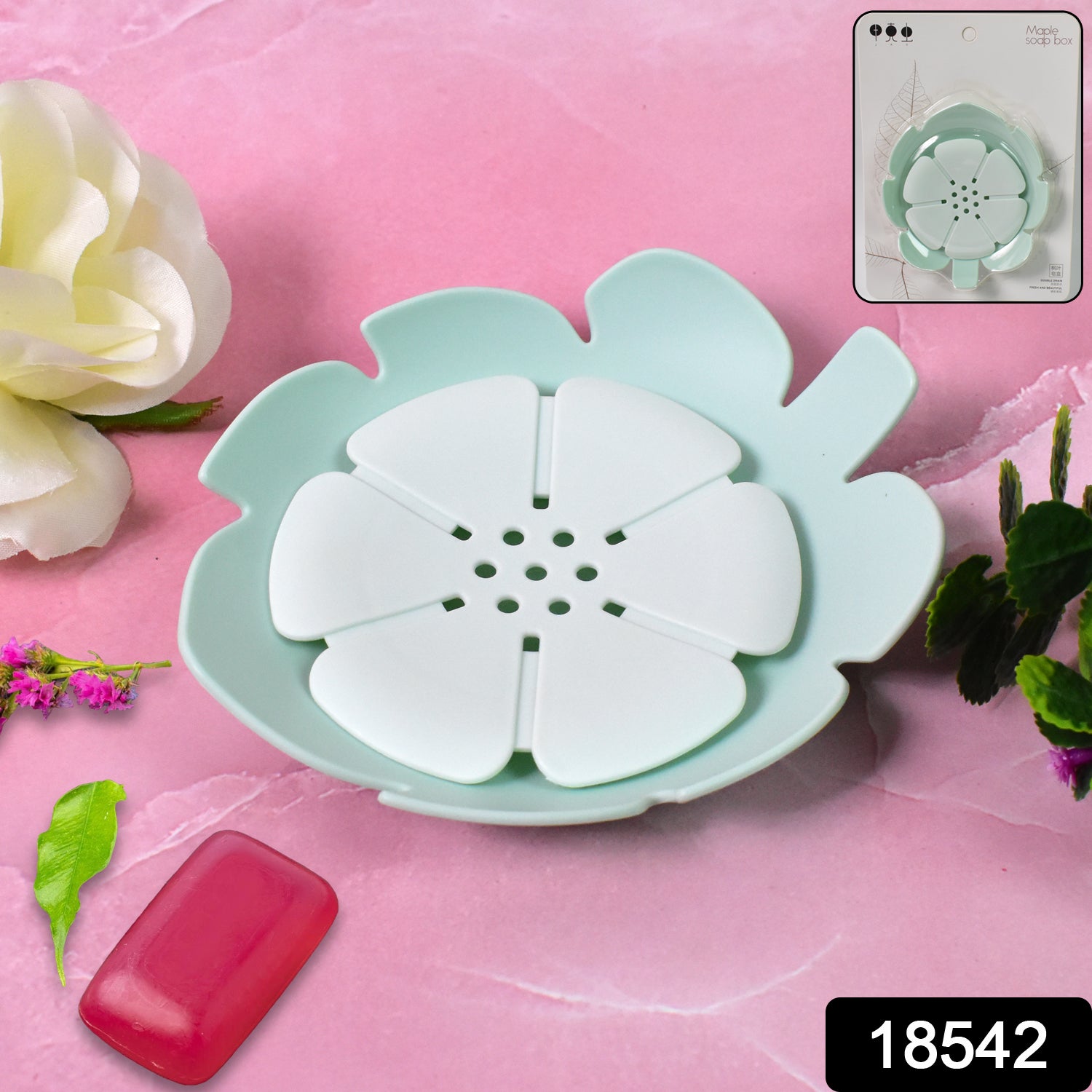 Plastic Flowers Soap Dish with Drain – Non-Slip, Flexible Soap Holder for Bathroom & Travel Use (1 Pc)