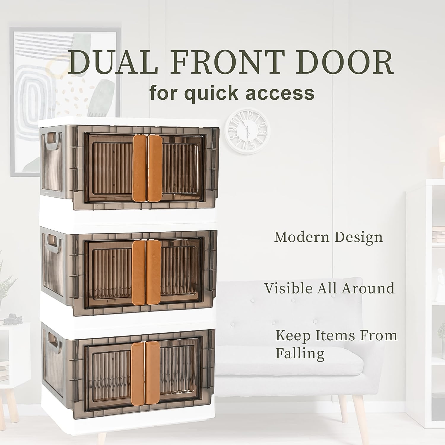 Plastic Folding Wardrobe Storage Organizer – 1 Layer with Double Door, Top Lid & Wheels (Black & White)