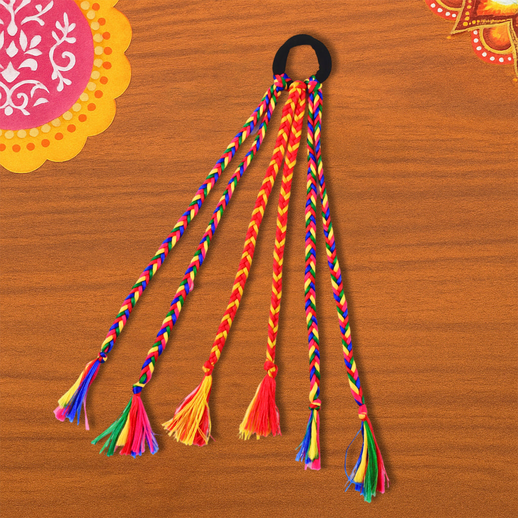 Traditional Multicolor Braided Hair Extension with Tassels - Ethnic Hair Accessory