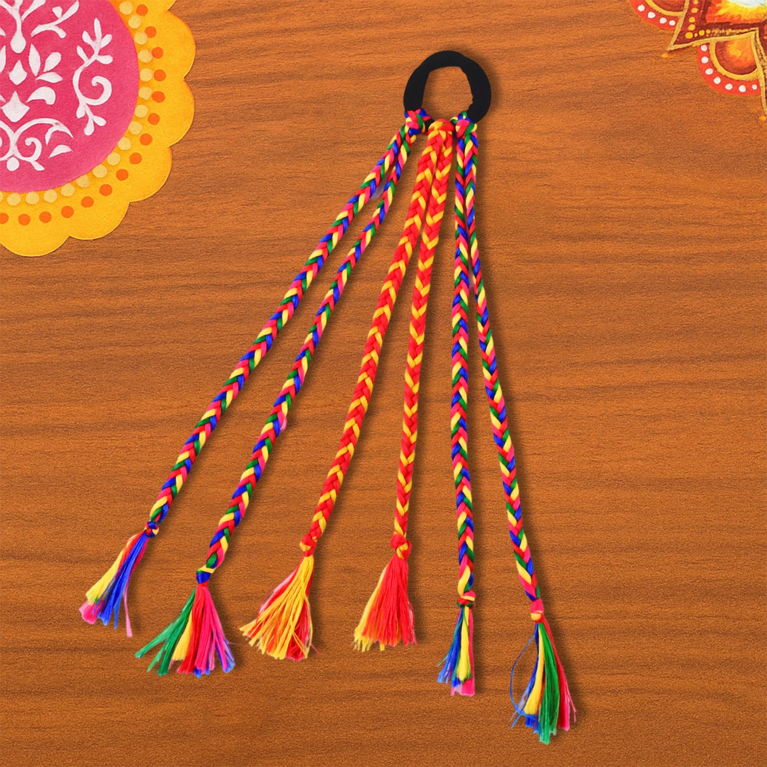 Traditional Multicolor Braided Hair Extension with Tassels - Ethnic Hair Accessory