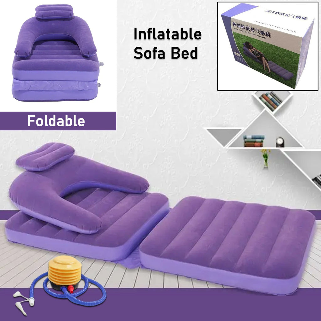 2-in-1 Portable Inflatable Air Mattress & Lounger with Pillow Headrest for Camping, Beach, and Travel