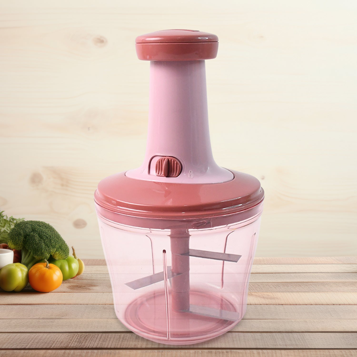 Apex Quba 1000ml Push Chopper – Manual Vegetable & Fruit Cutter with Mixing Blade