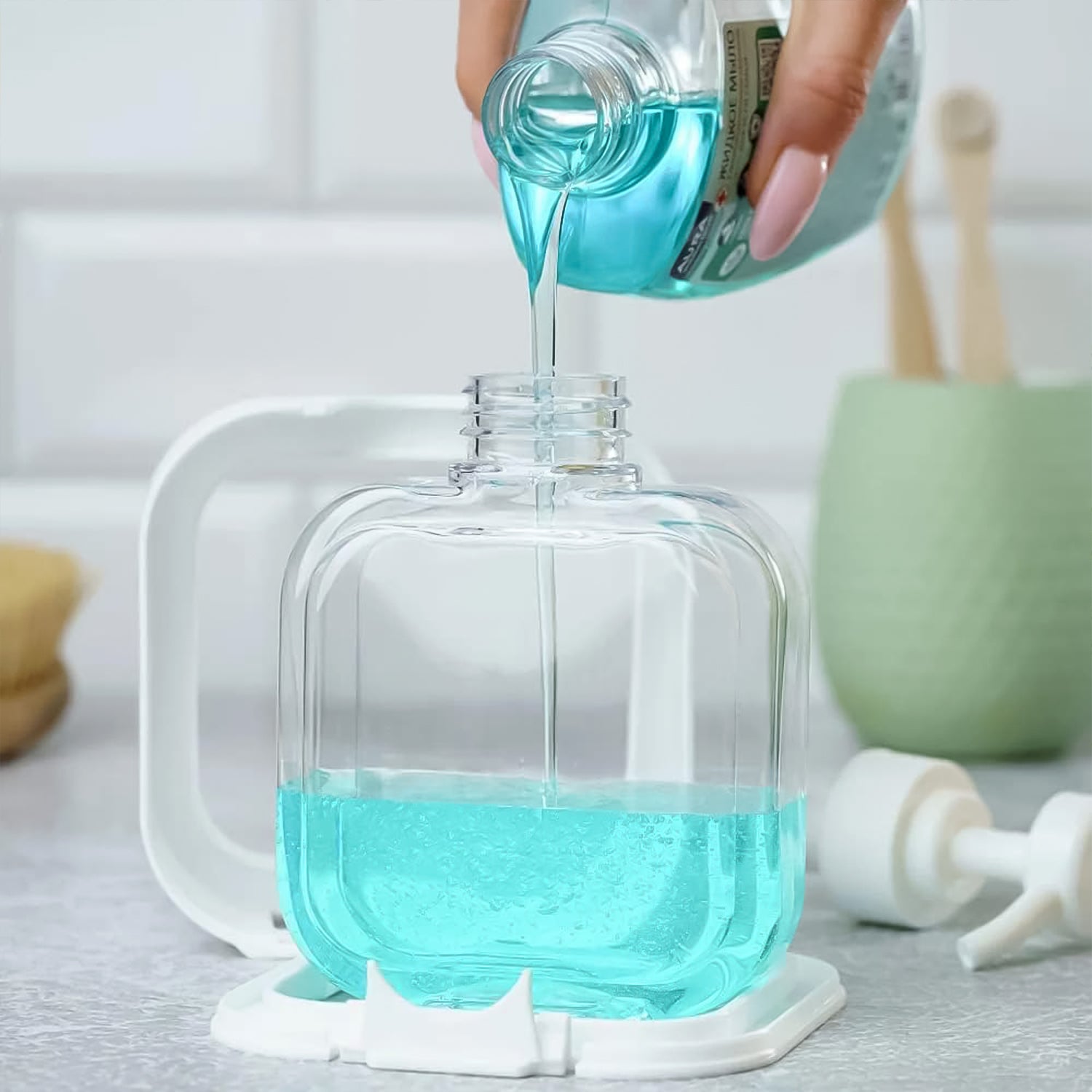 Snap Sink Dispenser Bottle Set – Refillable Pump Bottles for Soap, Lotion, Shampoo & Detergent (1 Pc, Clear Plastic)