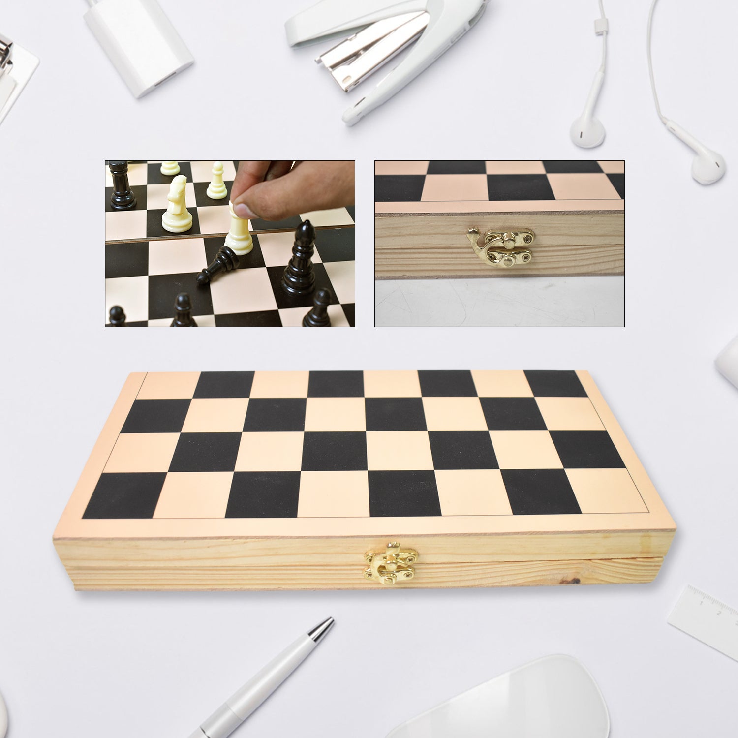 Premium 30x30cm Folding Wooden Chess Board Set - Complete Game with Storage