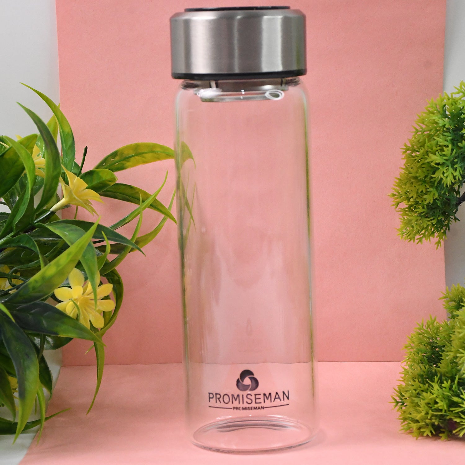 Leakproof Glass Water Bottle – 500 ML with Steel Lid & Wide Mouth