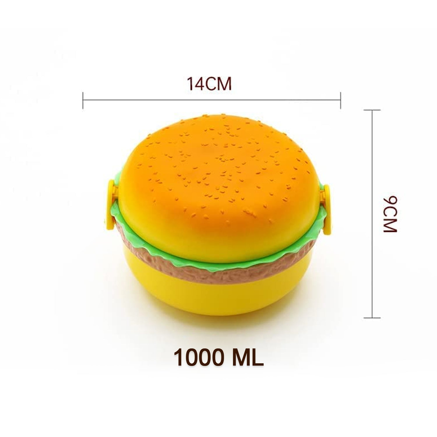 Burger Shape Lunch Box – Double Layer Bento Tiffin with Spoon & Fork (1000ml, BPA-Free for Kids & School)