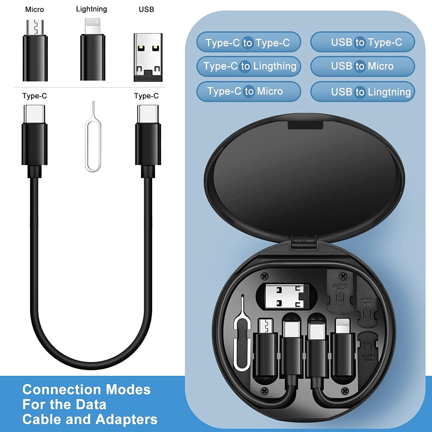 Mini Multi-Functional Fast Charging Data Cable Set (5-in-1) – Compact & Portable