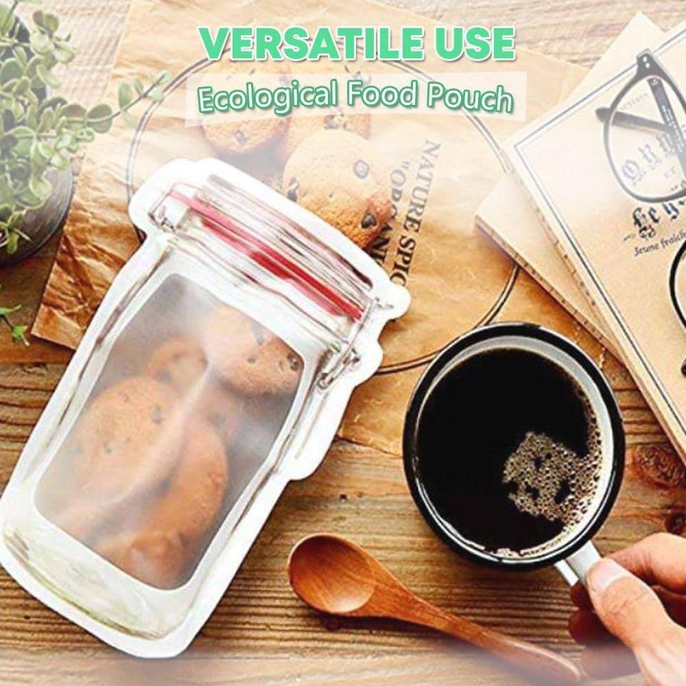 Transparent Jar-Shaped Stand-Up Pouch Set – Reusable Airtight Zipper Bags (Small, Medium, Large – Multipack)